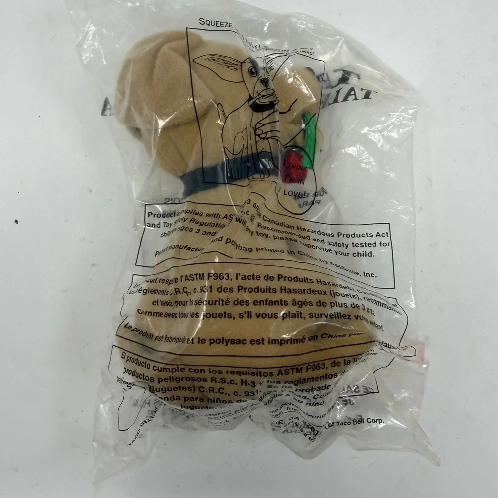 Vintage Taco Bell Talking Chihuahua Plush Toy Sealed in Bag with Rose 1990s